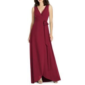 Jenny Packham Women's Burgundy‎ Chiffon Wrap Dress Size 4 JP1025